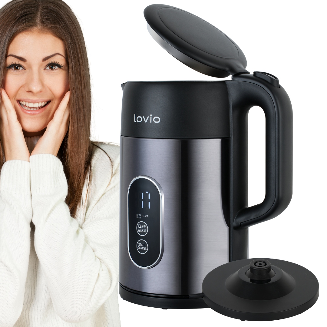 Akumulátorová rýchlovarná kanvica LOVIO Akumulátorová kanvica oceľová LVSEK001 2200 W 1,5 l čierna
